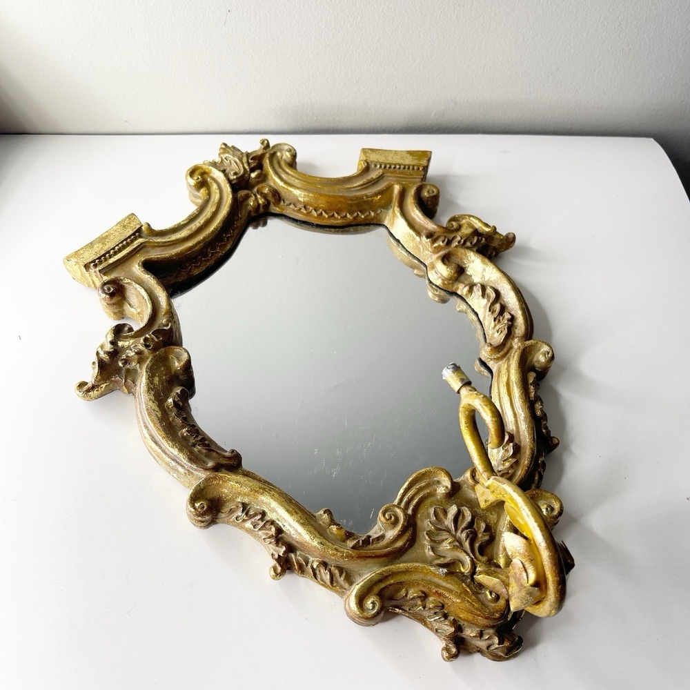 Vintage Ornate Gilded Frame Mirror Wall Hang Hollywood Regency Art Nouveau